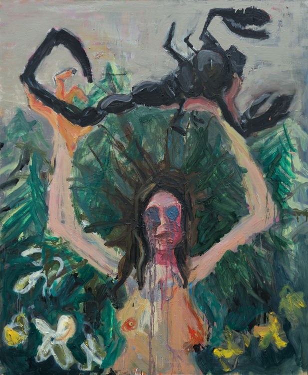 Lilith And Scorpio, 102x123cm, oil and enamel on canvas, 2020